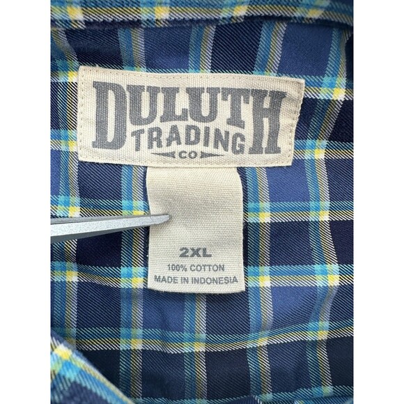 Duluth Trading Co Shirt Mens 2XL Blue Green Plaid Button Down Long Sleeve Navy - Picture 4 of 10